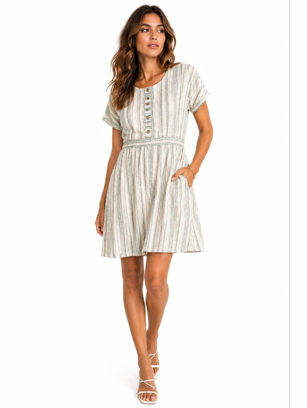 Orange Creek Striped Button Front Pocket Dress Size M
